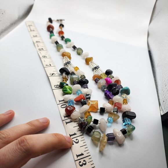 Artisan Multiple Gemstones Bead Treasure Necklace Faceted Layered 22” Colorful - Picture 8 of 10